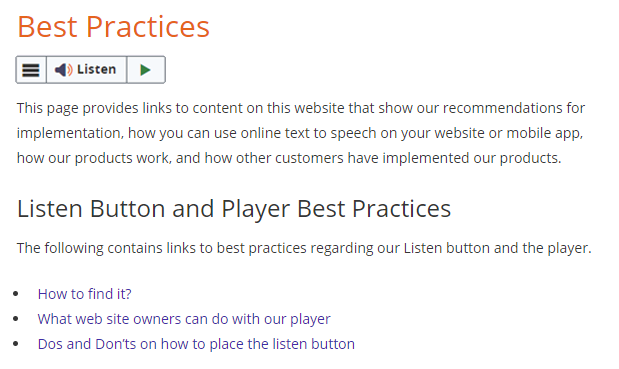 Listen button close to the content